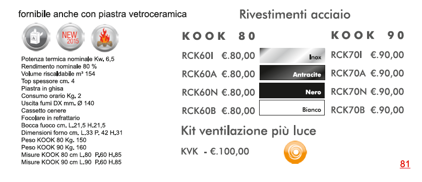 scheda tecnica cucina legna kook 80 90